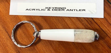 Handcrafted Key Ring - White Acrylic & Deer Antler