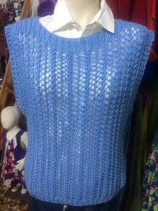 Hand Knitted Wool Vest - Blue